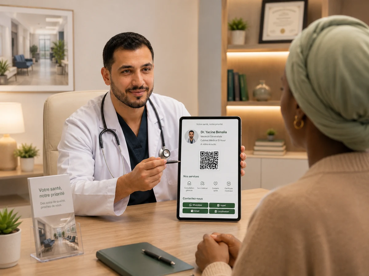 Cabinet médical avec profil digital, QR Code et canaux de contact